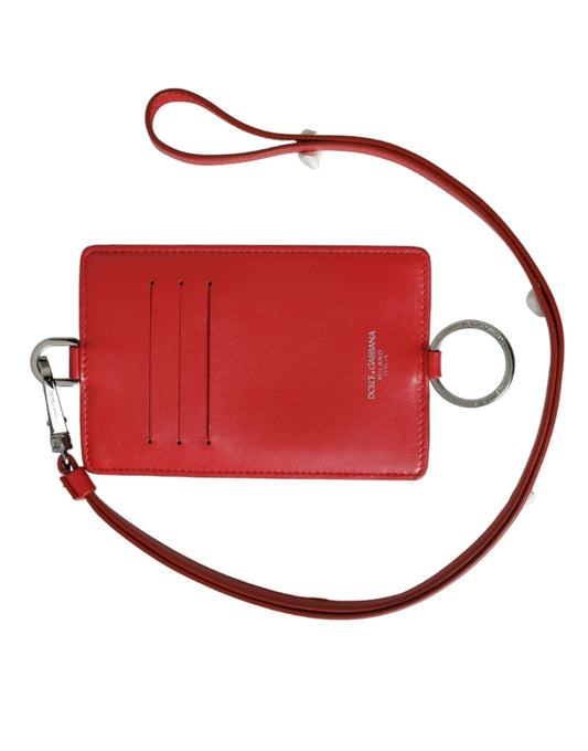 Dolce &amp; Gabbana Red Calfskin Lanyard -logokorttikotelon lompakko