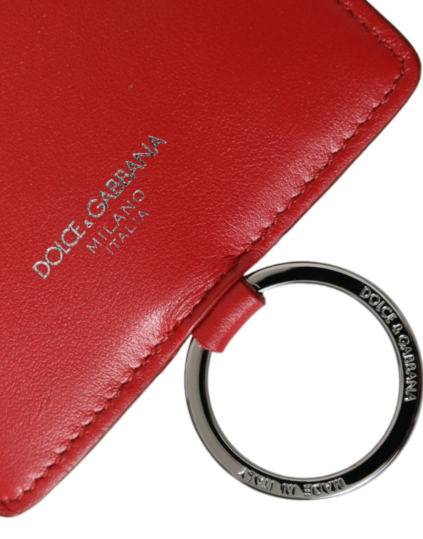 Dolce &amp; Gabbana Red Calfskin Lanyard Logo Card Holder Wallet