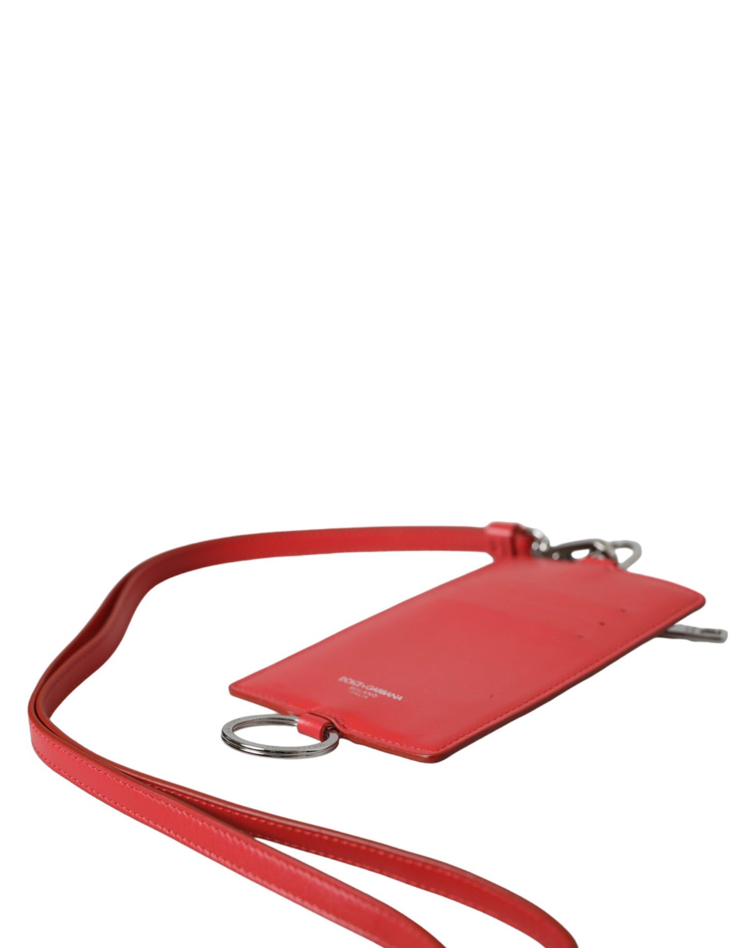 Dolce &amp; Gabbana Red Calfskin Lanyard Logo Card Holder Wallet