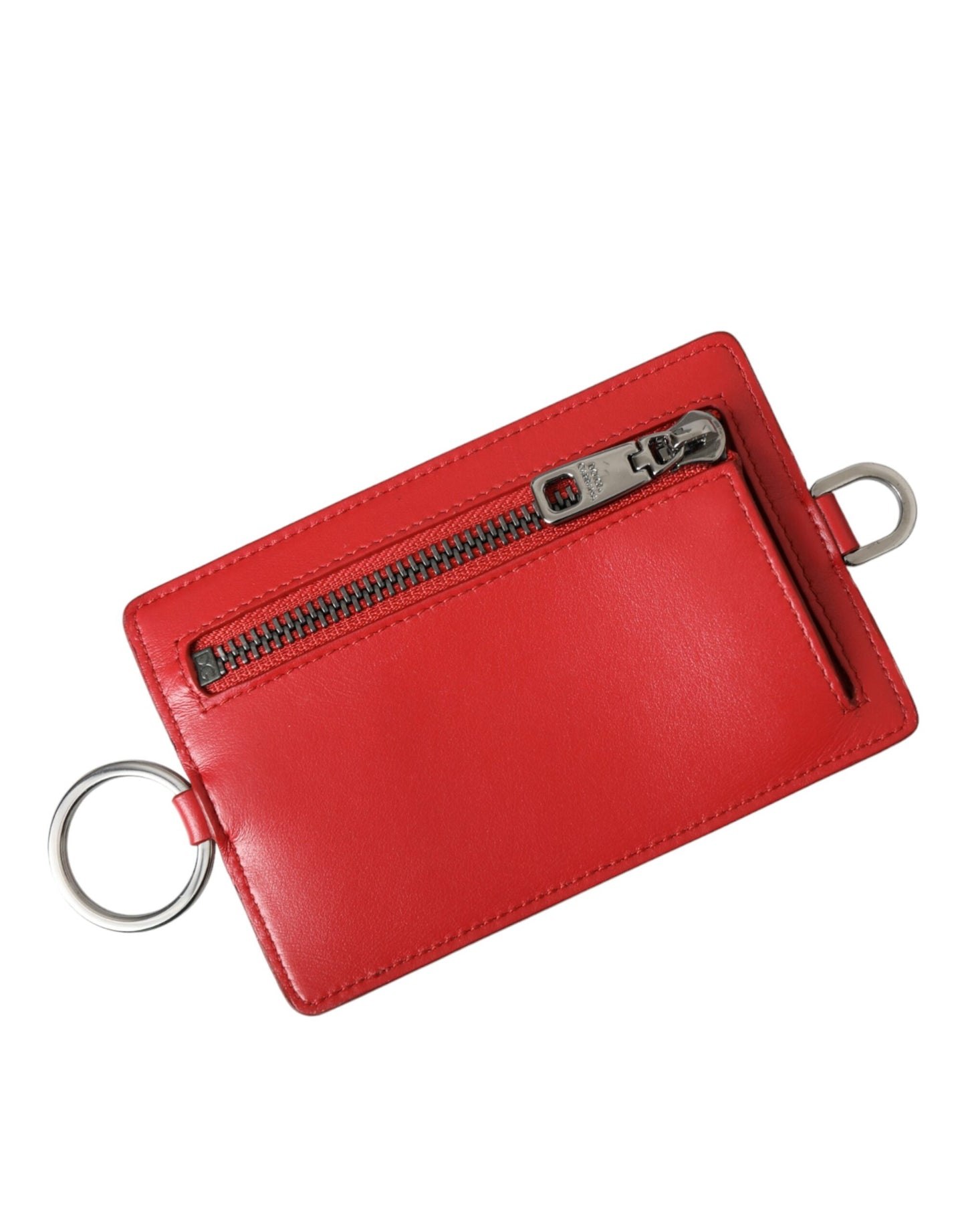 Dolce &amp; Gabbana Red Calfskin Lanyard Logo Card Holder Wallet