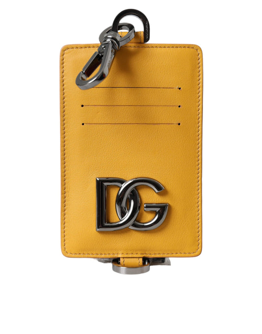 Dolce &amp; Gabbana Orange Calfskin Credit Card Holder Clip On Wallet