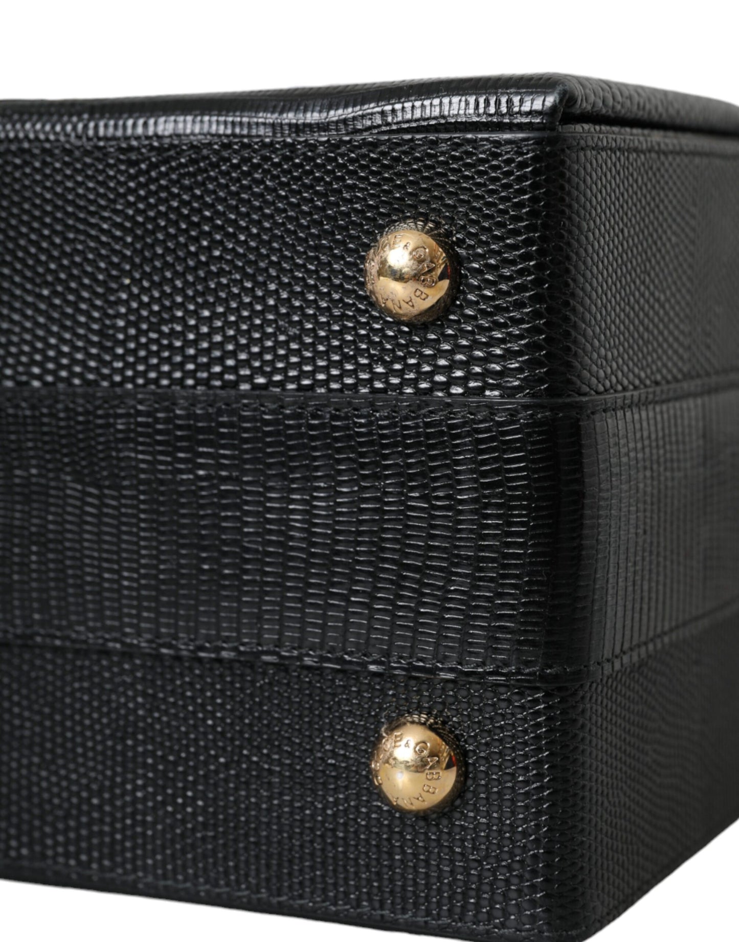 Dolce &amp; Gabbana Black calfskin double box bag with lizard embossing