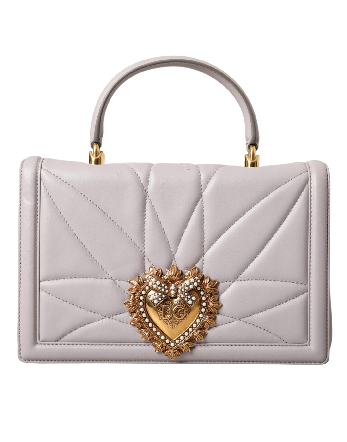 Dolce &amp; Gabbana Light Gray Devotion Gold Heart Leather Shoulder Bag