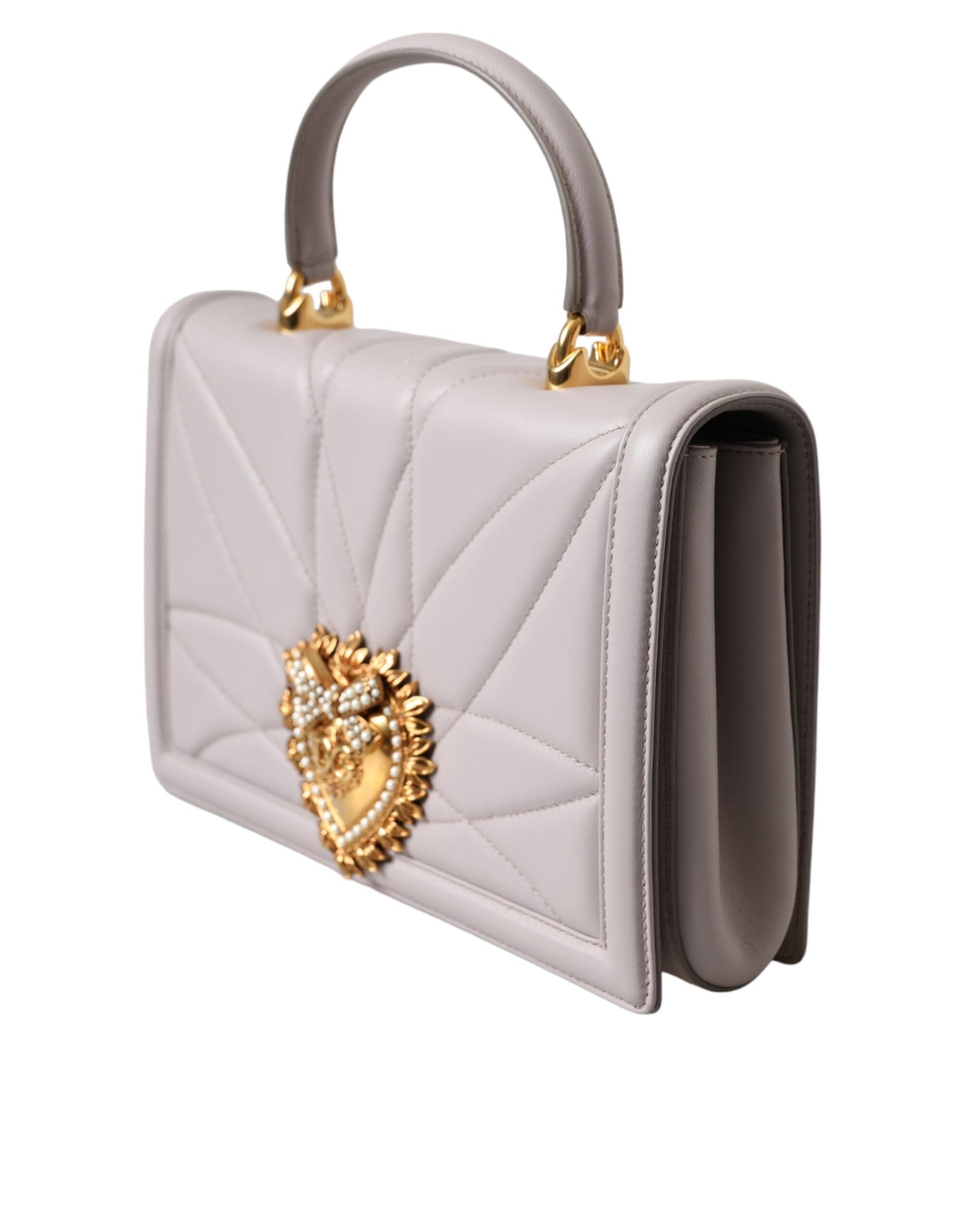 Dolce &amp; Gabbana Light Gray Devotion Gold Heart Leather Shoulder Bag