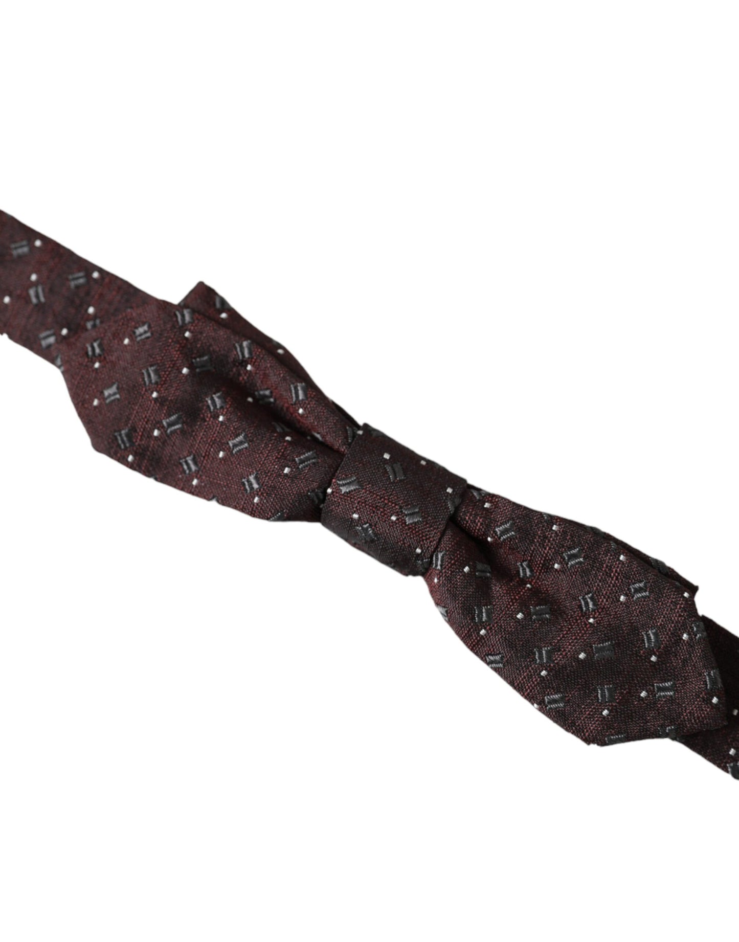 Dolce &amp; Gabbana Maroon Patterned Silk Bow Tie with Adjustable Neckline Papillon