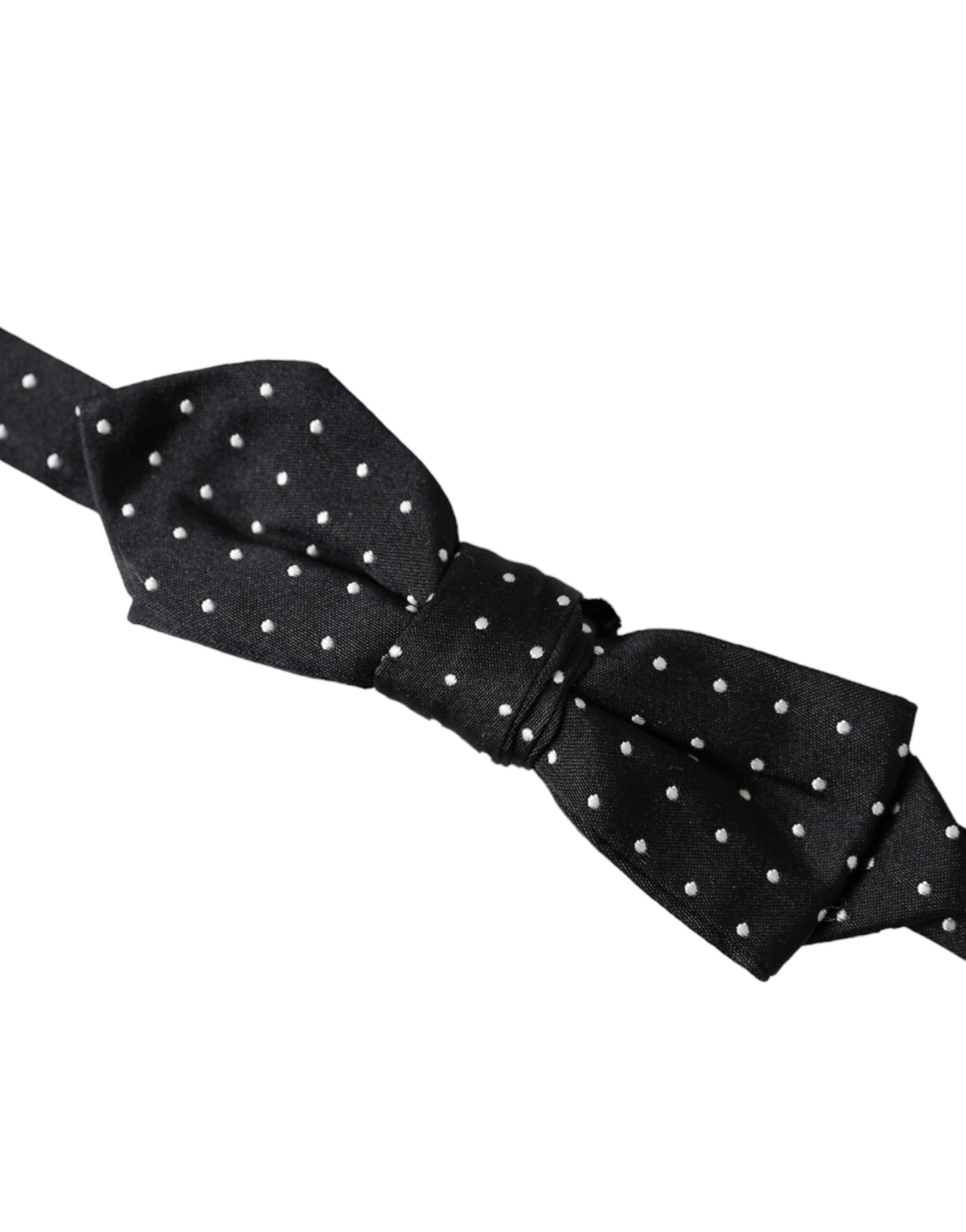 Dolce &amp; Gabbana Black Silk Polka Dot Adjustable Neck Men Papillon Bow Tie