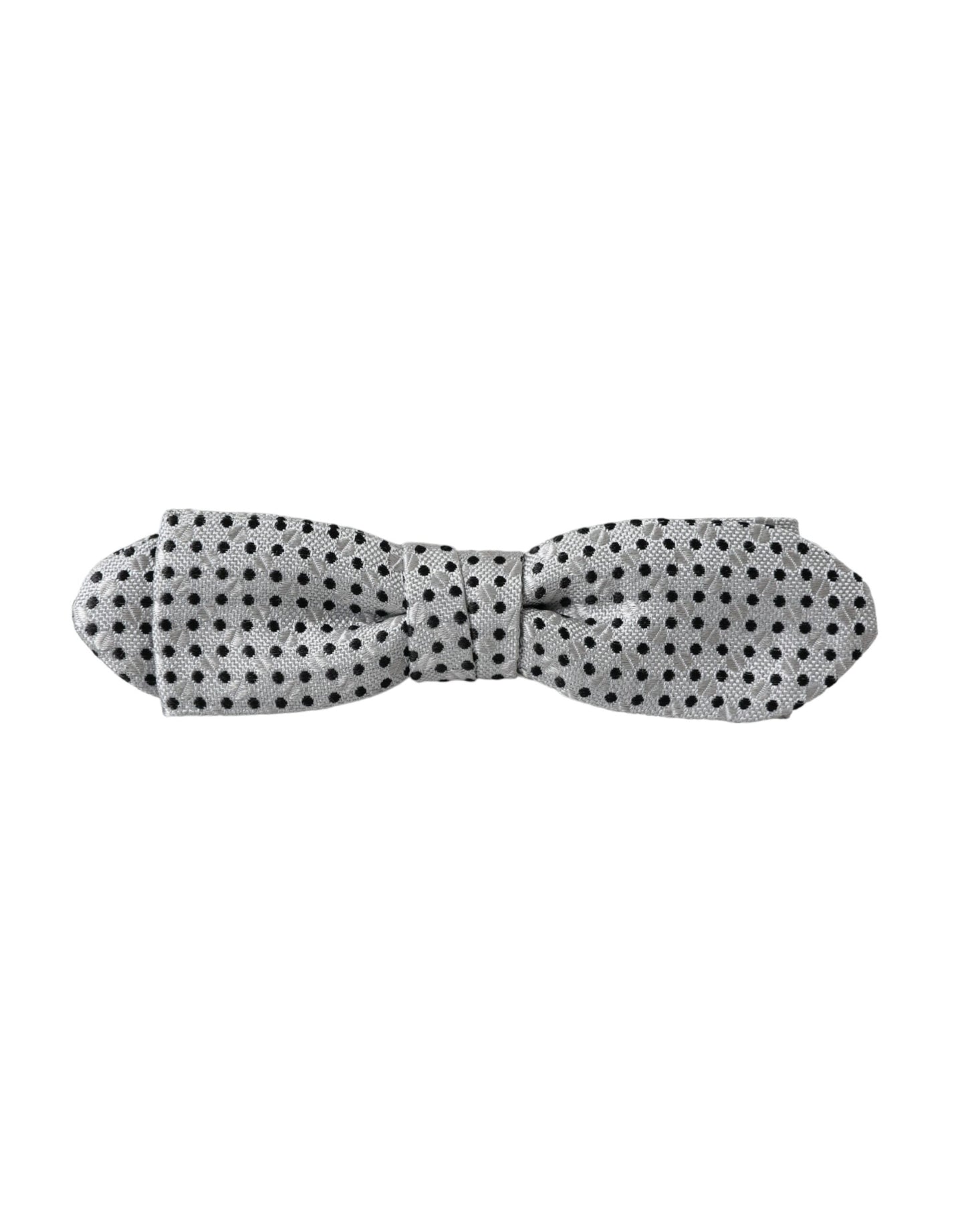 Dolce &amp; Gabbana Gray Silk Polka Dot Adjustable Neck Men Papillon Bow Tie