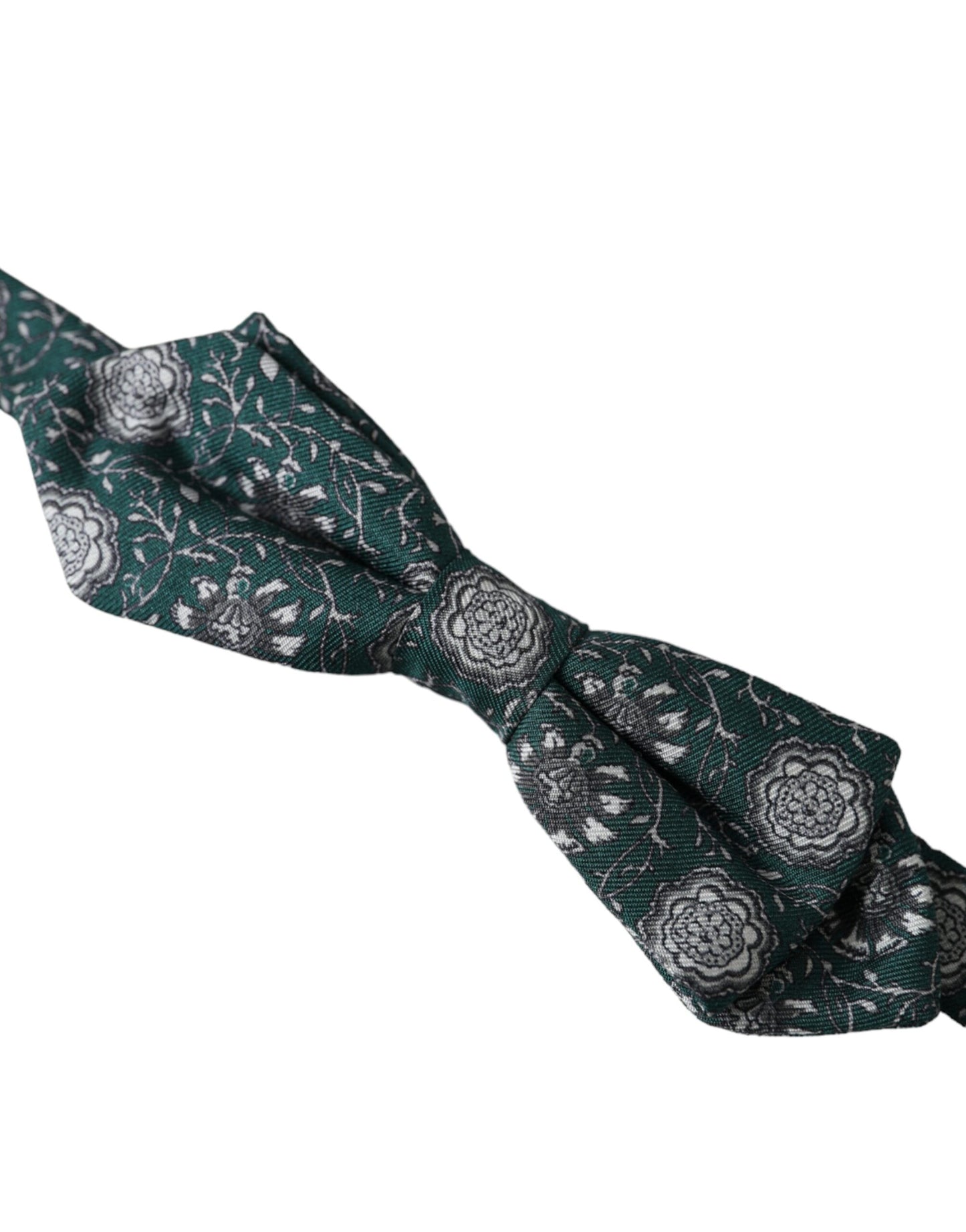 Dolce &amp; Gabbana Green Silk Floral Adjustable Neck Men Bow Tie