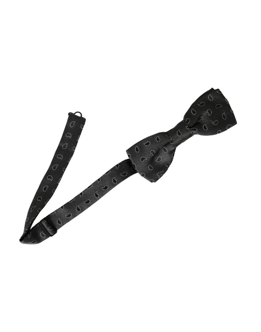 Dolce &amp; Gabbana Black Silk Patterned Adjustable Neck Men Bow Tie