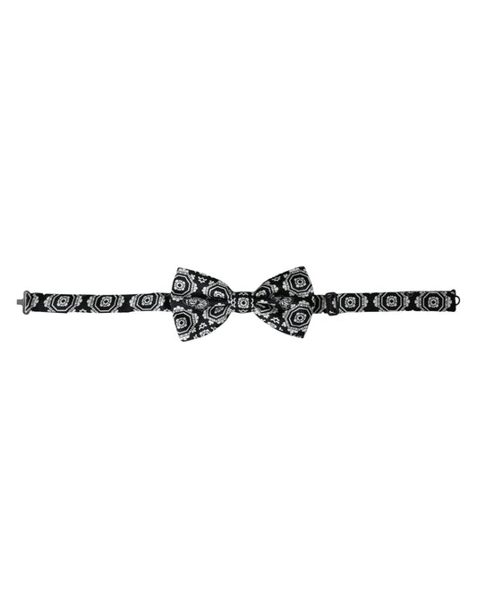 Dolce &amp; Gabbana Black White Printed Adjustable Neck Men Bow Tie