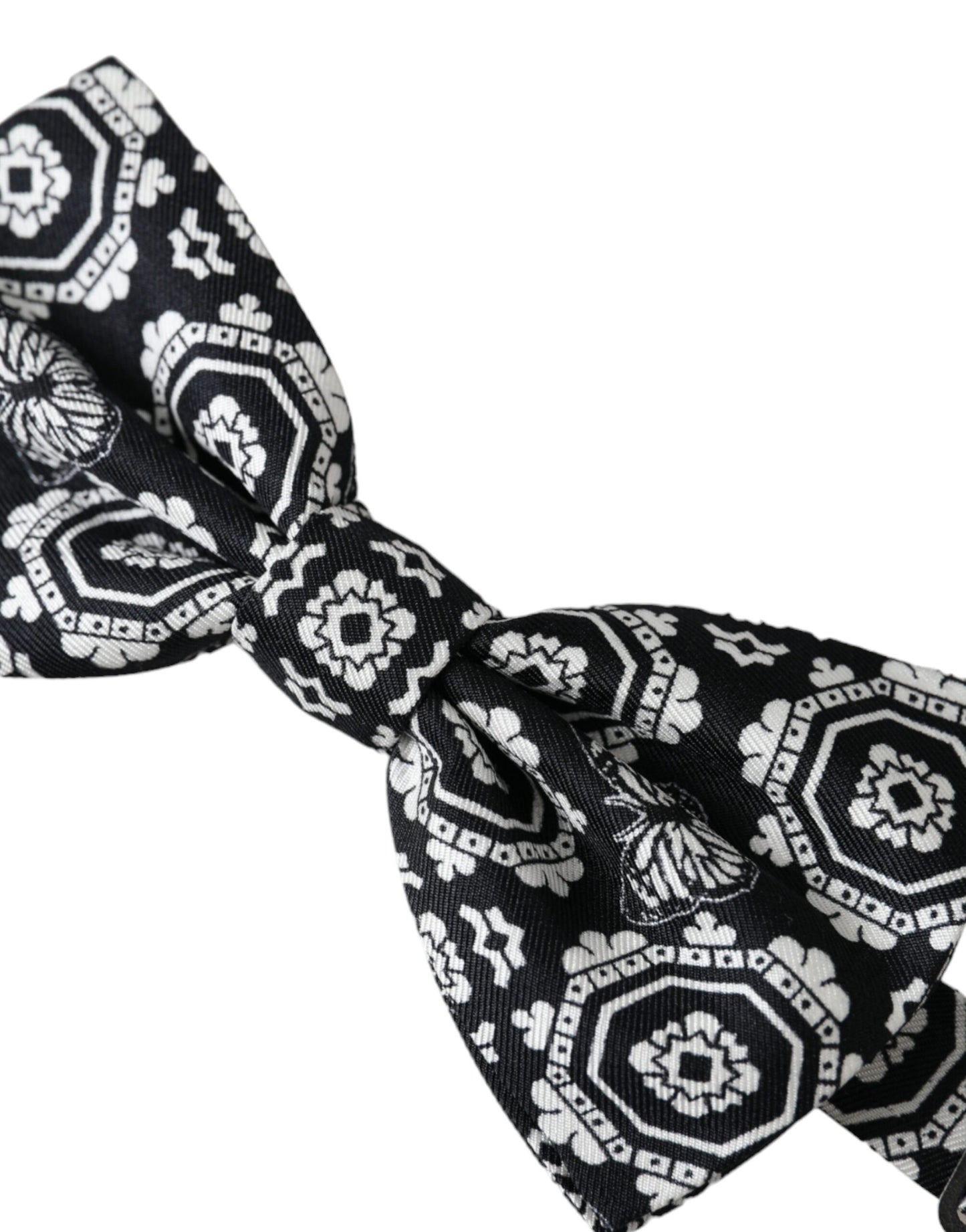 Dolce &amp; Gabbana Black White Printed Adjustable Neck Men Bow Tie