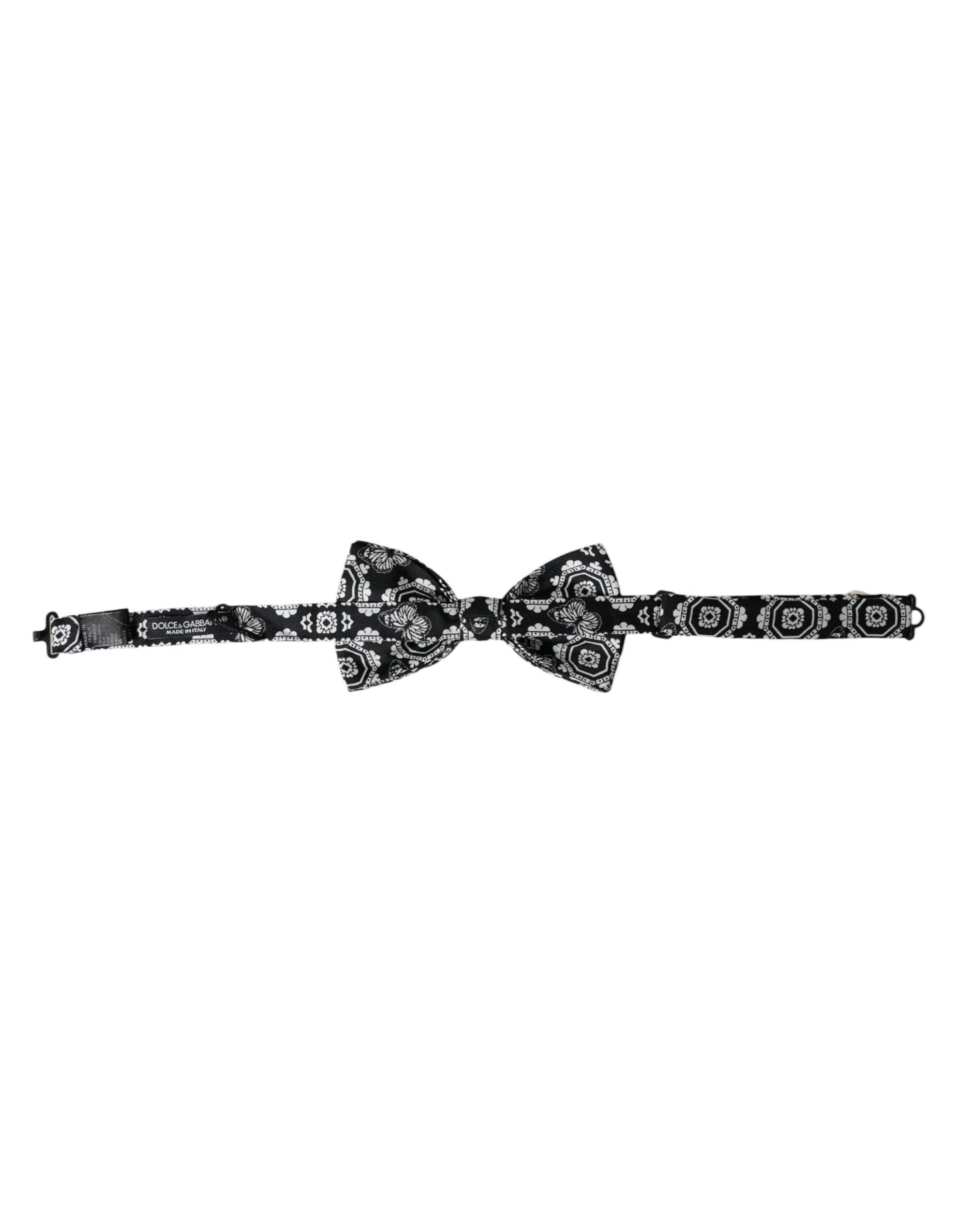 Dolce &amp; Gabbana Black White Printed Adjustable Neck Men Bow Tie