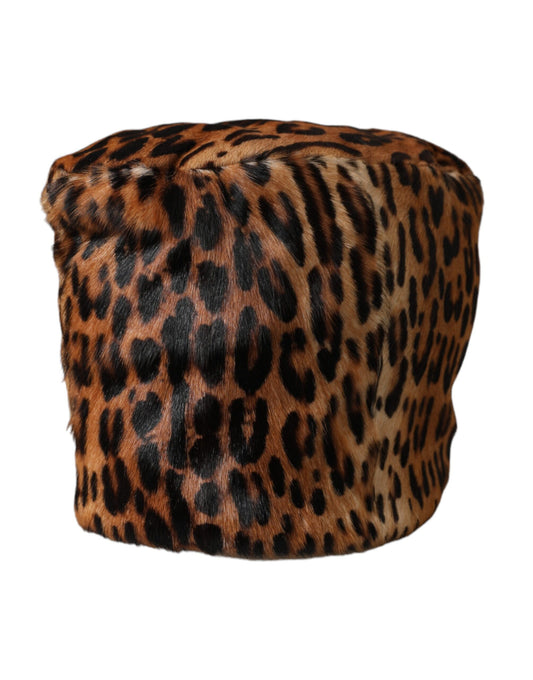 Dolce &amp; Gabbana Ruskea Leopard Fur Women Bucket Hat