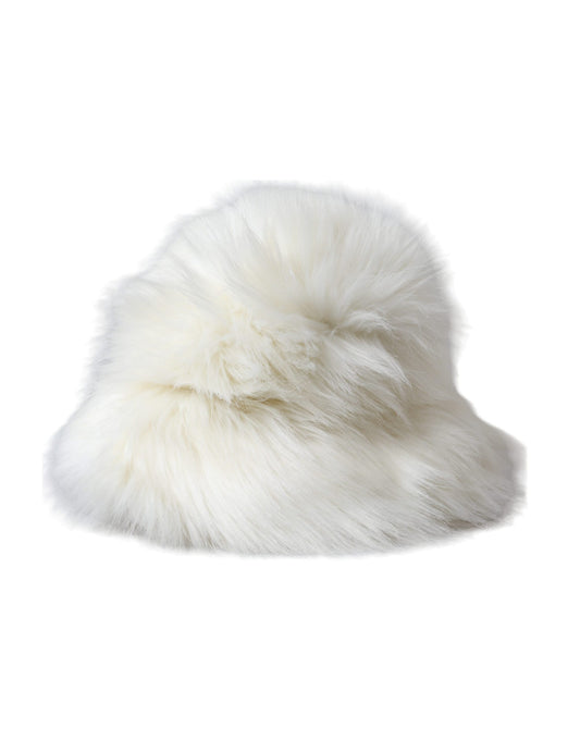 Dolce &amp; Gabbana White Acrylic Fur Women Bucket Hat