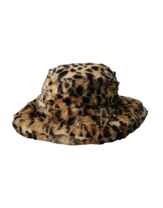 Dolce &amp; Gabbana Ruskea Leopard Fur Women Bucket Hat