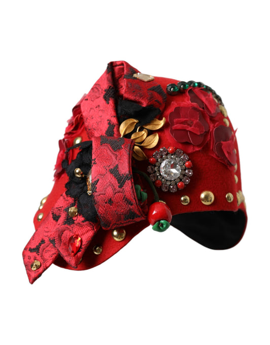 Dolce &amp; Gabbana Red Crystal Gold Roses rintakoru koristeltu hattu