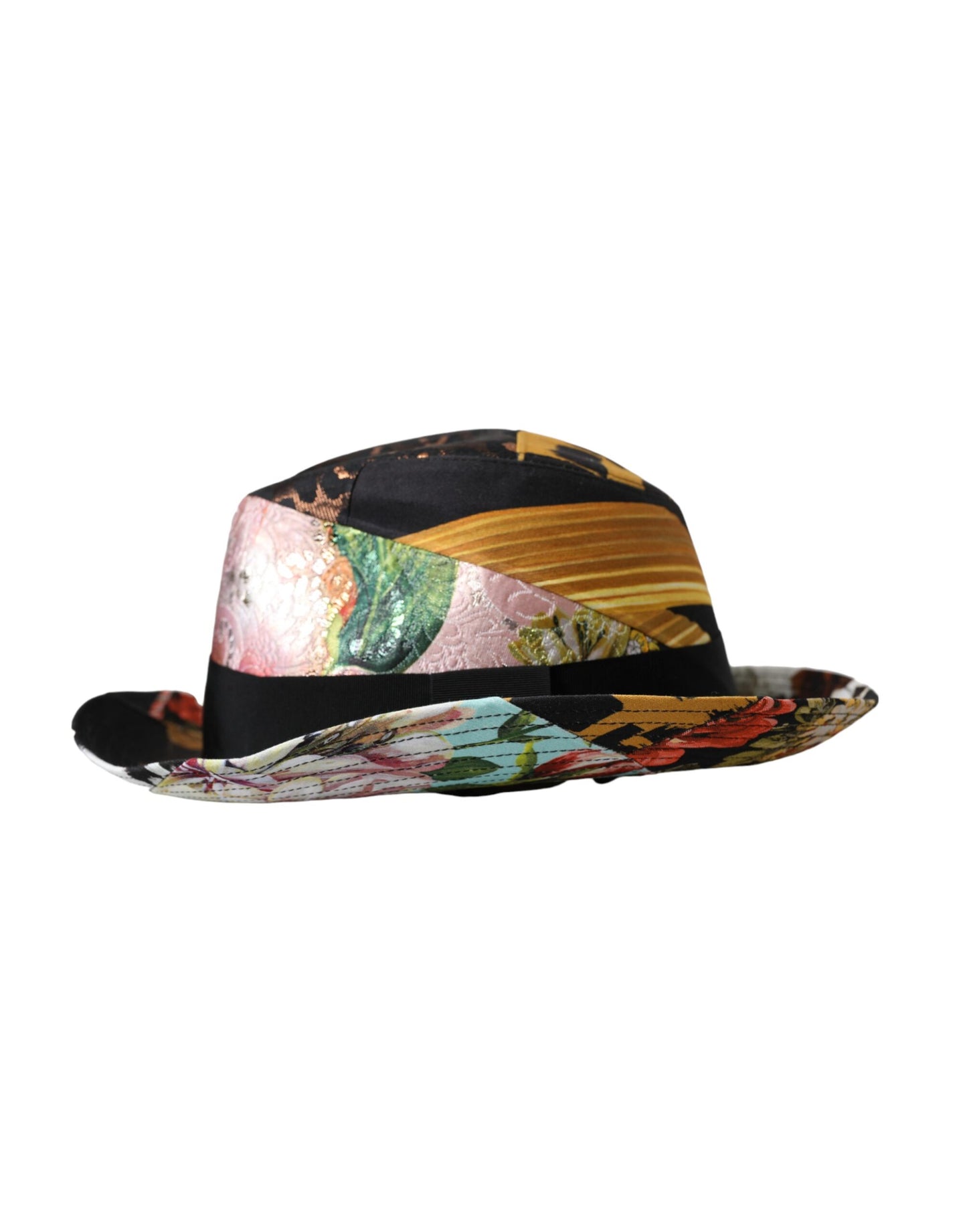 Dolce & Gabbana Multicolor Patchwork Frauen Fedora breite Krempe Hut