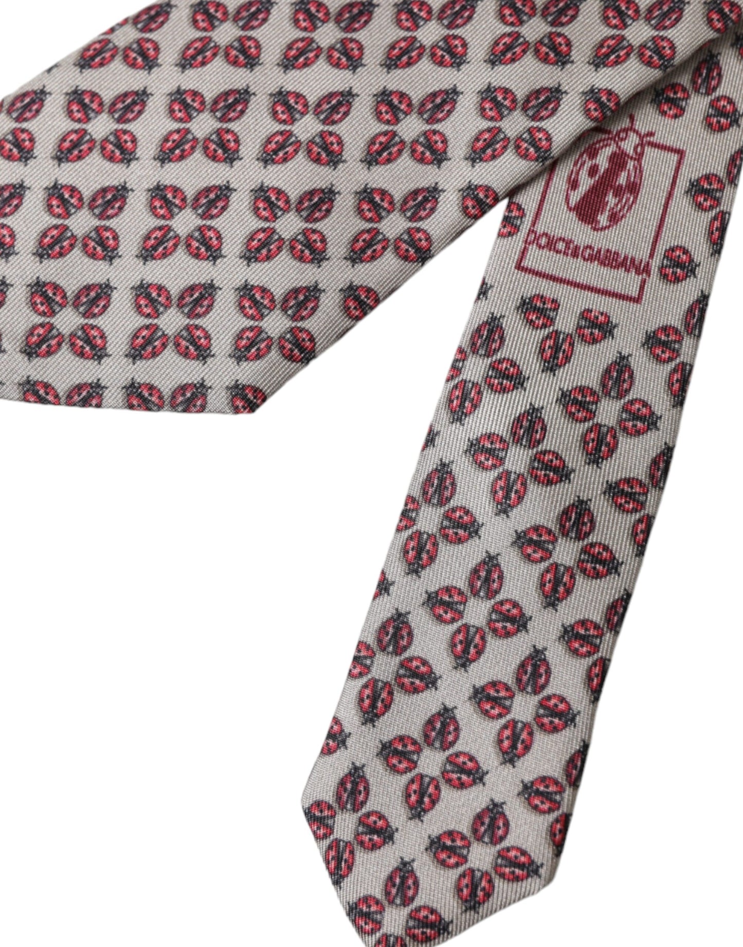 Dolce &amp; Gabbana Beige Ladybug Print Silk Adjustable Men's Tie