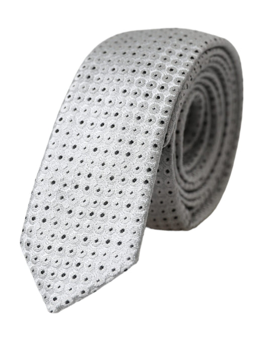 Dolce &amp; Gabbana Light Grey Dotted Silk Tie for Men, Adjustable