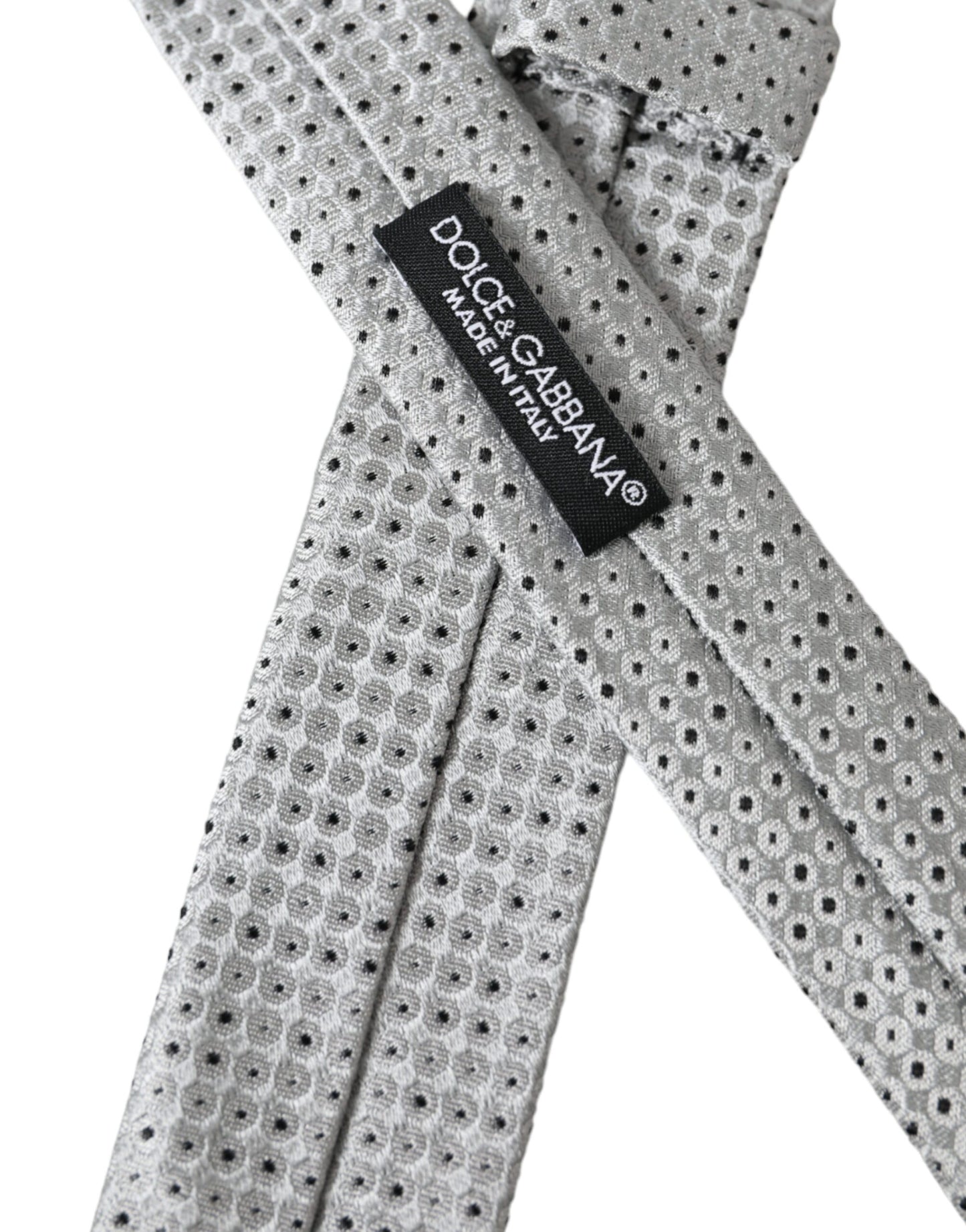 Dolce &amp; Gabbana Light Grey Dotted Silk Tie for Men, Adjustable