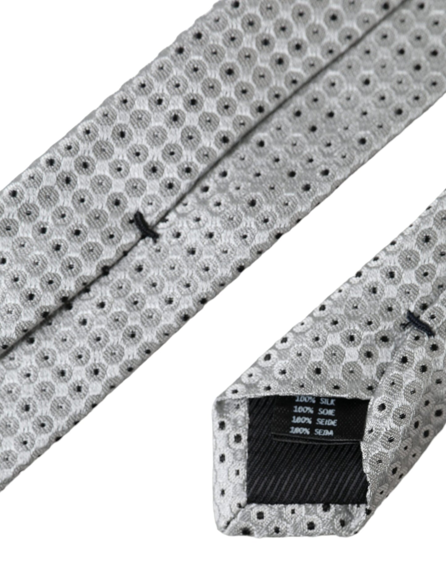 Dolce &amp; Gabbana Light Grey Dotted Silk Tie for Men, Adjustable