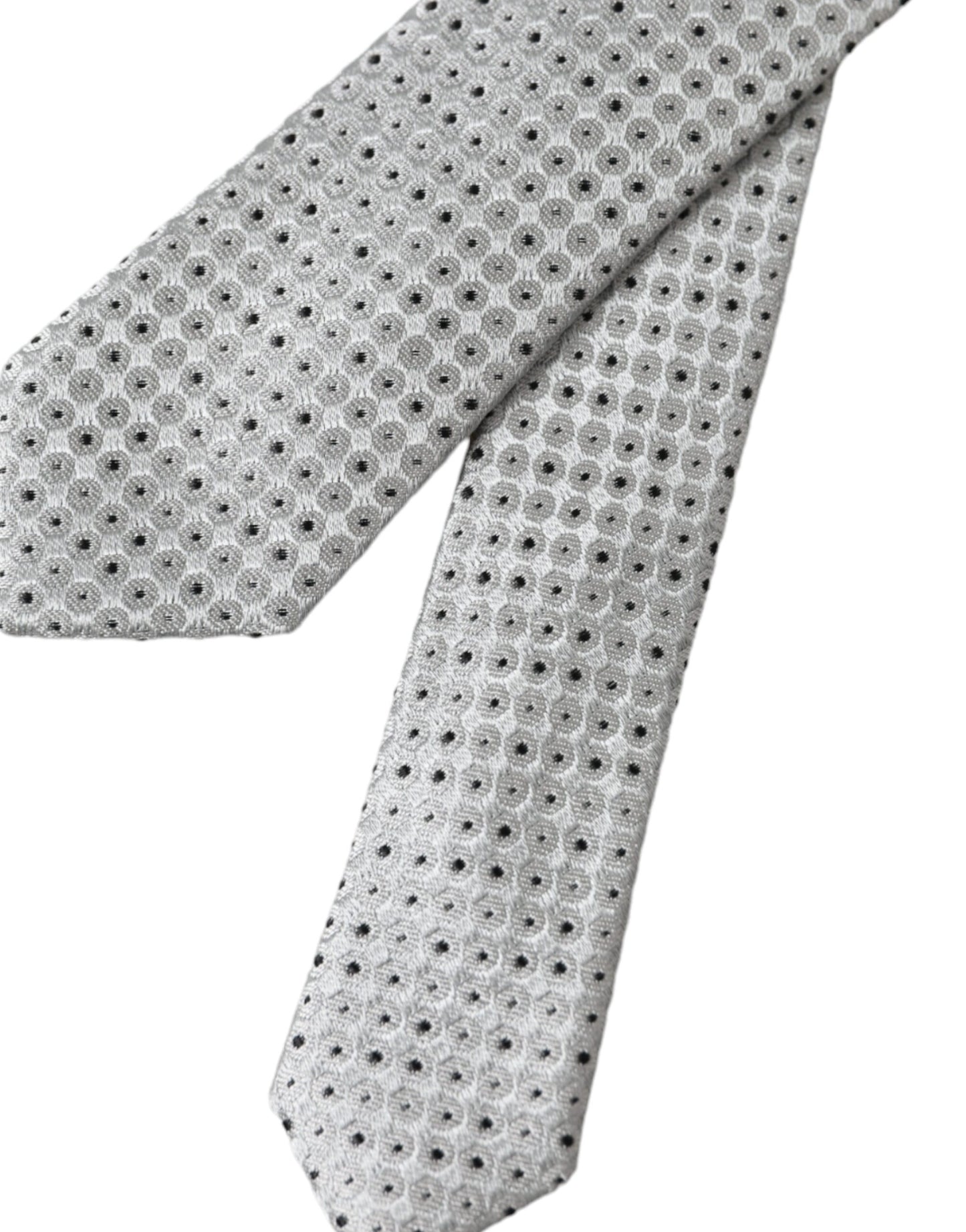 Dolce &amp; Gabbana Light Grey Dotted Silk Tie for Men, Adjustable