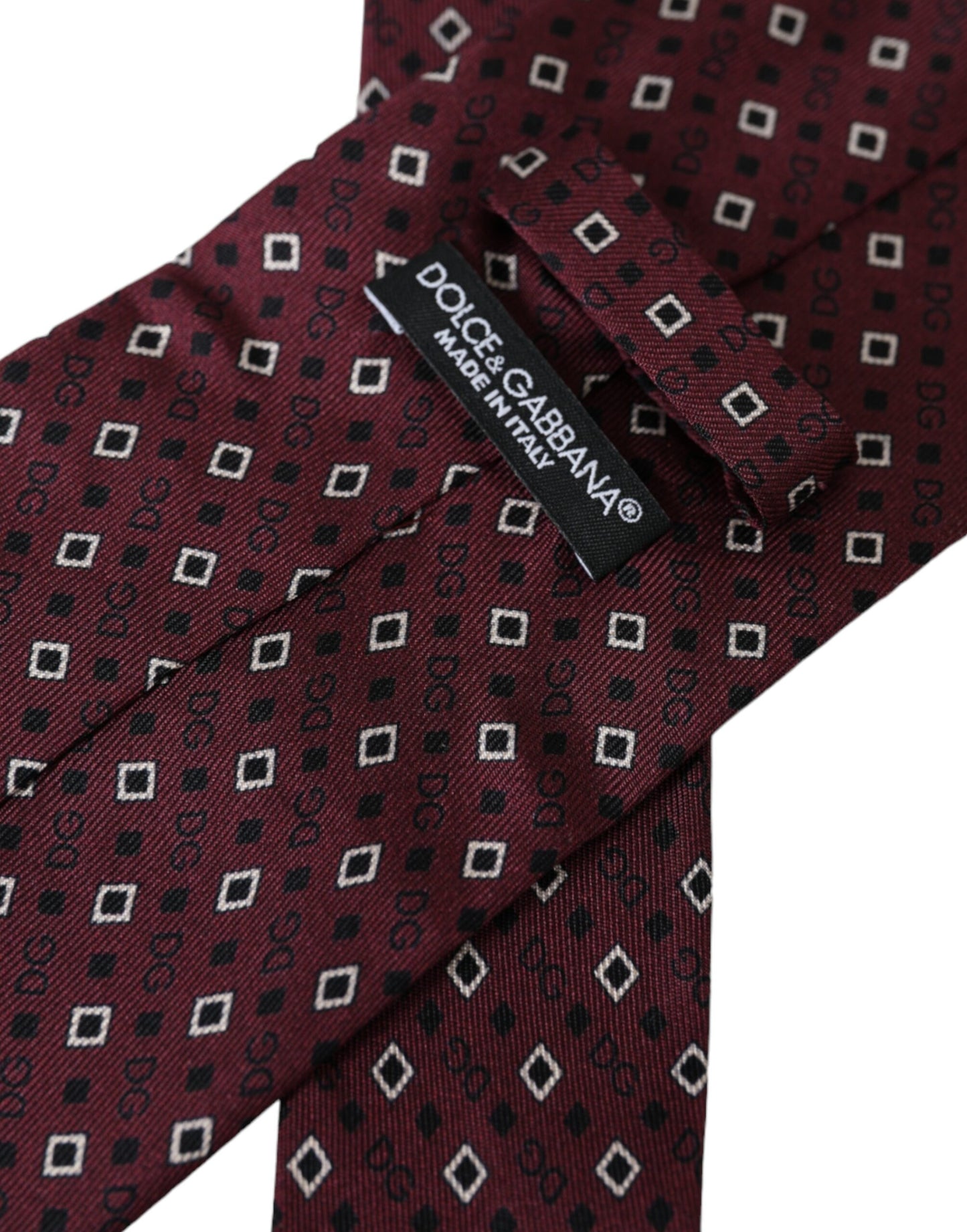 Dolce &amp; Gabbana Maroon Silk Tie with Brand Logo Adjustable for Men