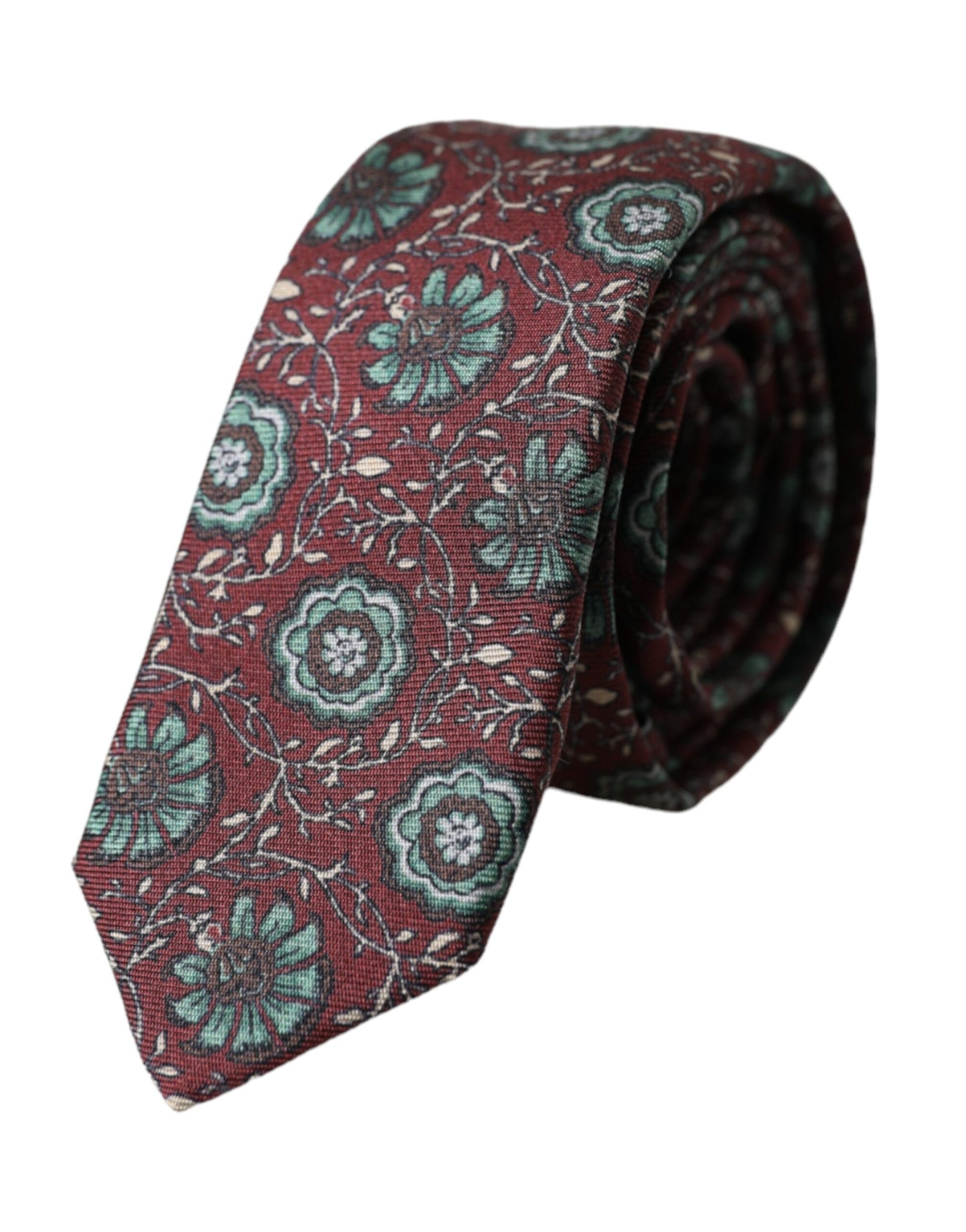 Dolce &amp; Gabbana Maroon Floral 100% Silk Adjustable Men's Tie