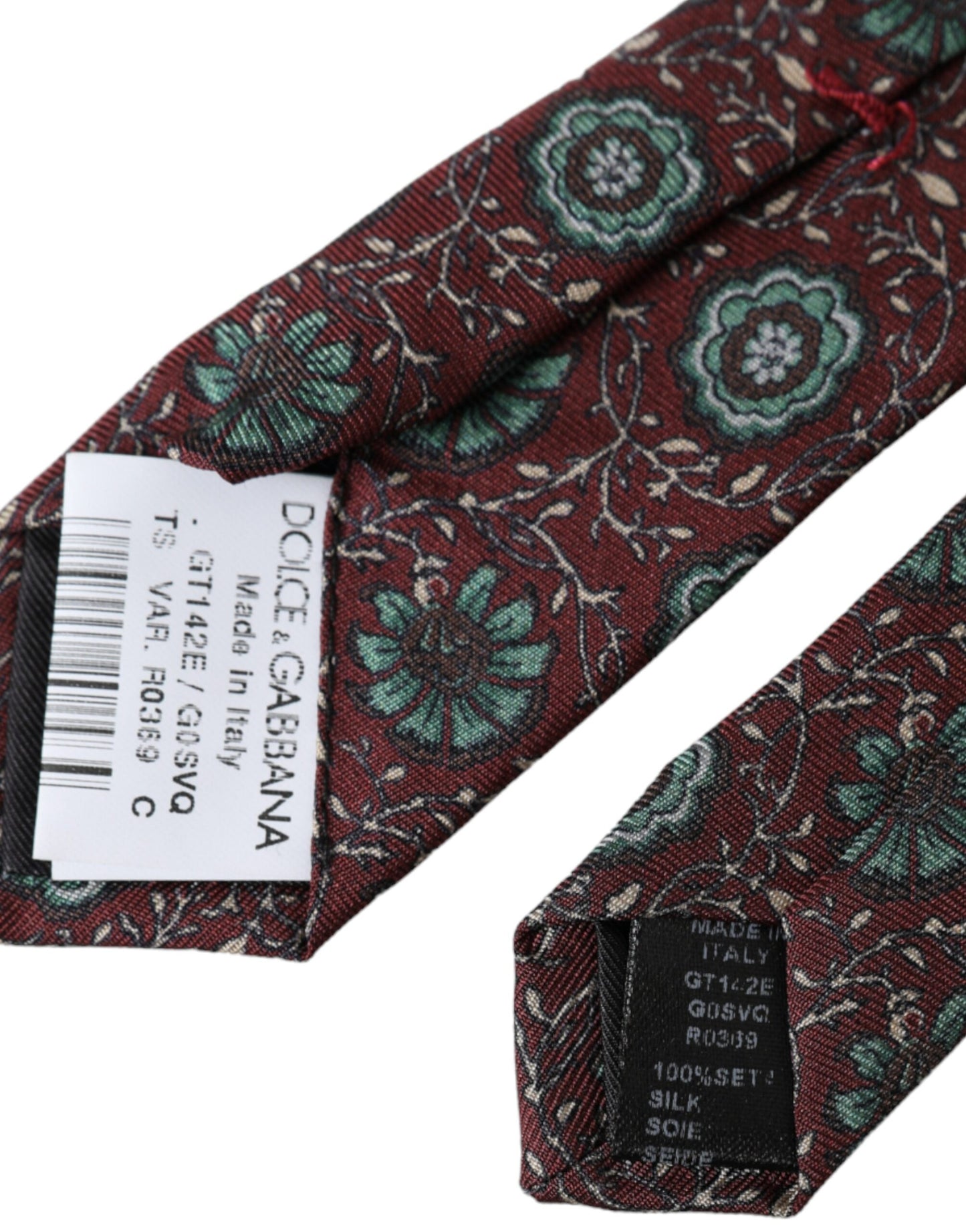 Dolce &amp; Gabbana Maroon Floral 100% Silk Adjustable Men's Tie