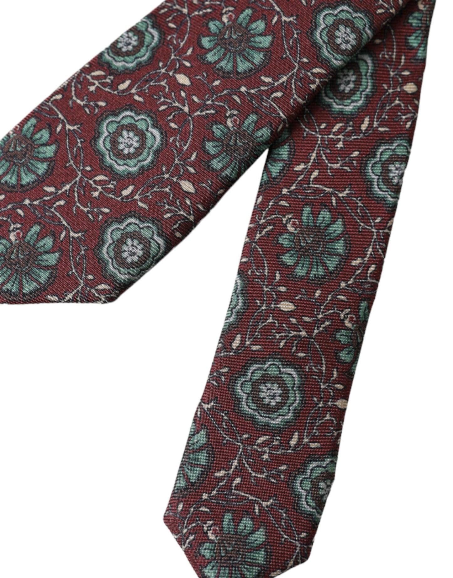 Dolce &amp; Gabbana Maroon Floral 100% Silk Adjustable Men's Tie