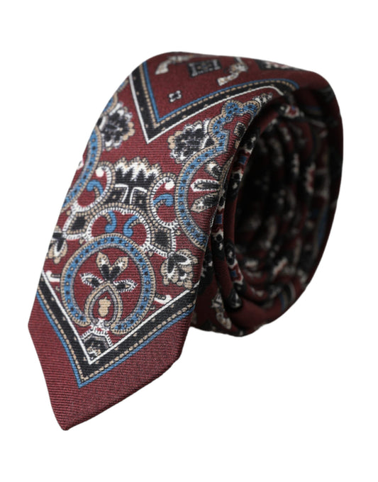 Dolce &amp; Gabbana Bordeaux Printed 100% Silk säädettävä miesten solmio