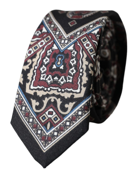 Dolce &amp; Gabbana Black Printed 100% Silk Adjustable Men's Tie