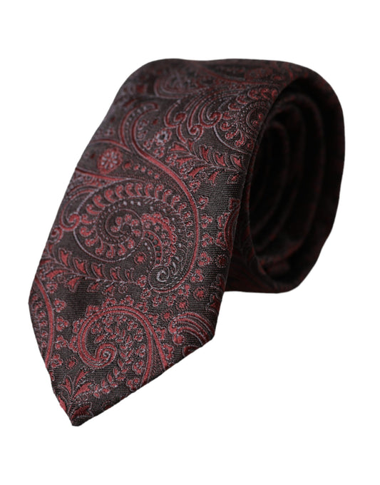 Dolce &amp; Gabbana Bordeaux patterned silk tie for men, adjustable