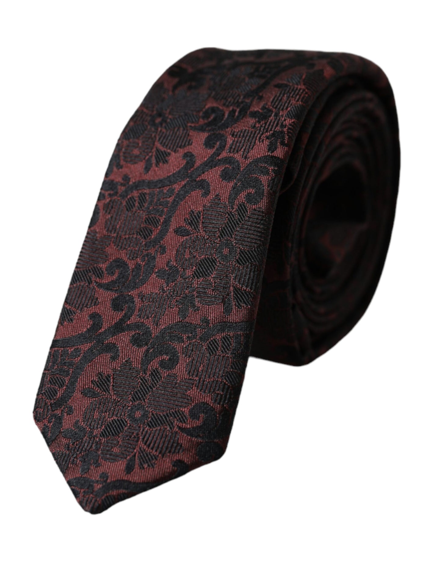 Dolce &amp; Gabbana Maroon Floral Fantasy Silk Tie for Men, Adjustable