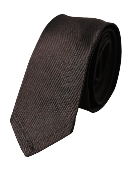 Dolce &amp; Gabbana Brown Solid 100% Silk Adjustable Tie