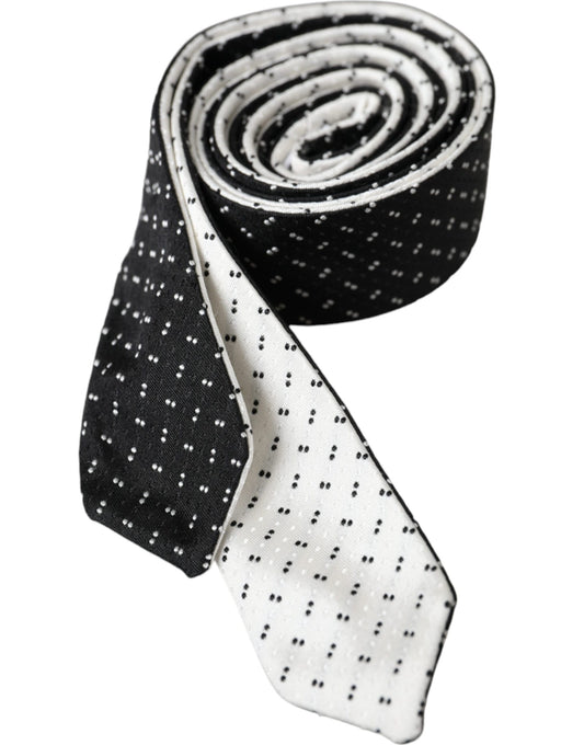 Dolce &amp; Gabbana Black White Patterned Adjustable Tie