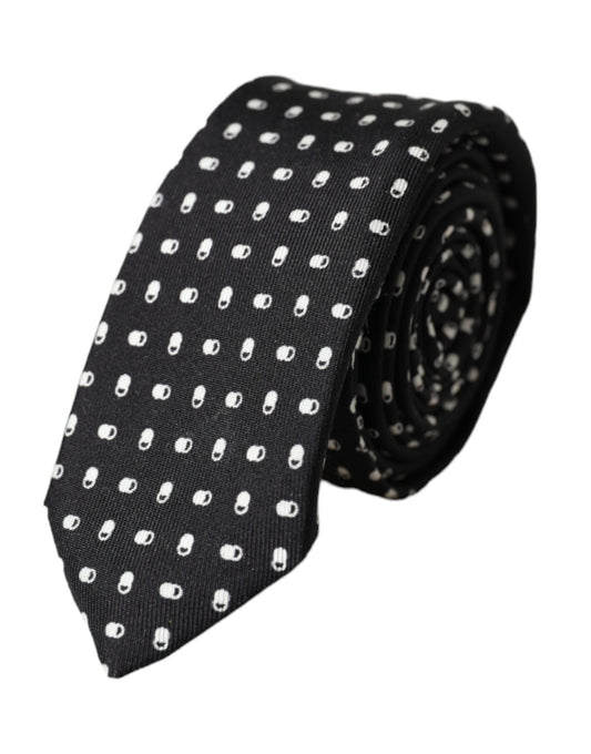 Dolce &amp; Gabbana Black patterned adjustable tie made of 100% silk