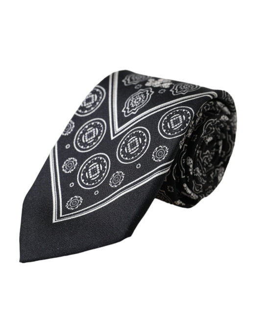 Dolce &amp; Gabbana Black patterned adjustable tie made of 100% silk