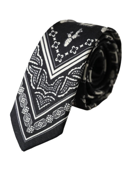 Dolce &amp; Gabbana Black patterned adjustable tie made of 100% silk