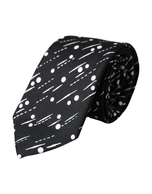 Dolce &amp; Gabbana Black Dotted Adjustable Tie 100% Silk