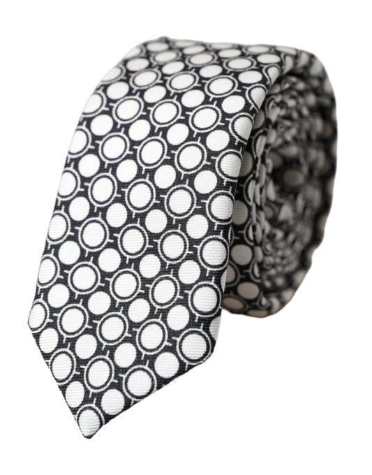 Dolce &amp; Gabbana White Circles 100% Silk Adjustable Tie