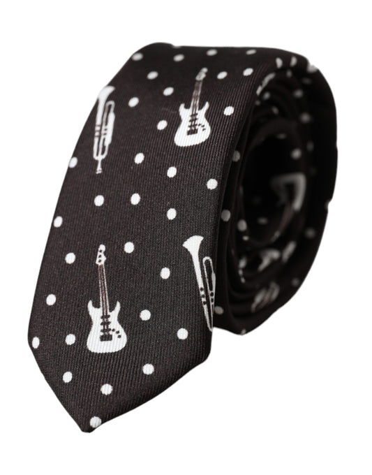 Dolce &amp; Gabbana Black silk tie with guitar motif, adjustable