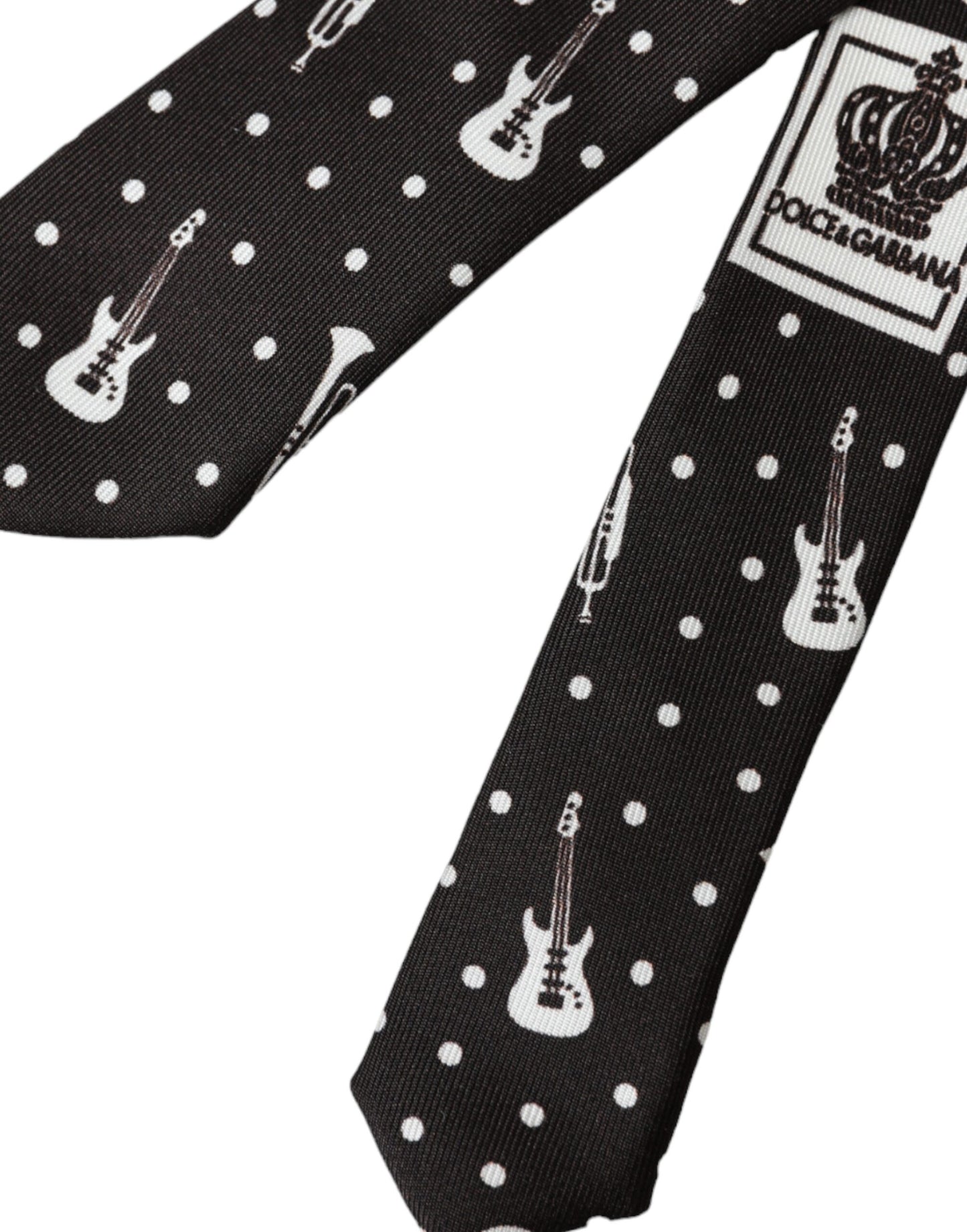 Dolce & Gabbana Schwarze Seidenkrawatte mit Gitarrenmotiv, verstellbar