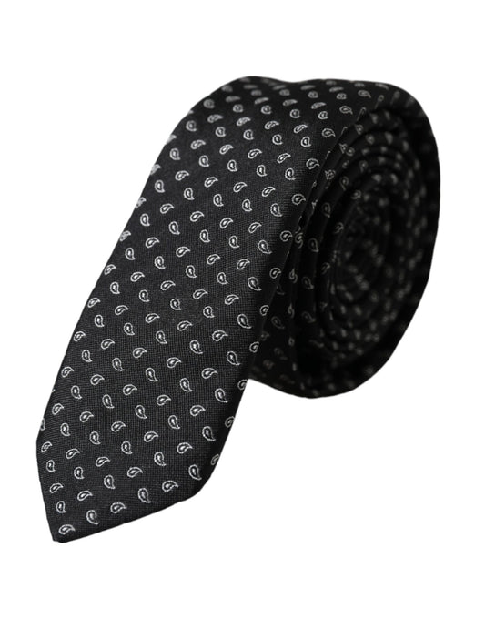 Dolce &amp; Gabbana Black Jacquard Patterned Silk Tie for Men, Adjustable