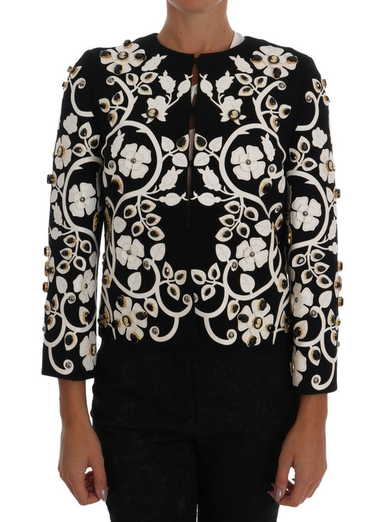 Dolce &amp; Gabbana wool coat jacket with floral embroidery and crystal