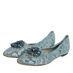 Dolce &amp; Gabbana Blue Lace Crystal Ballet Flats Loafers Kengät