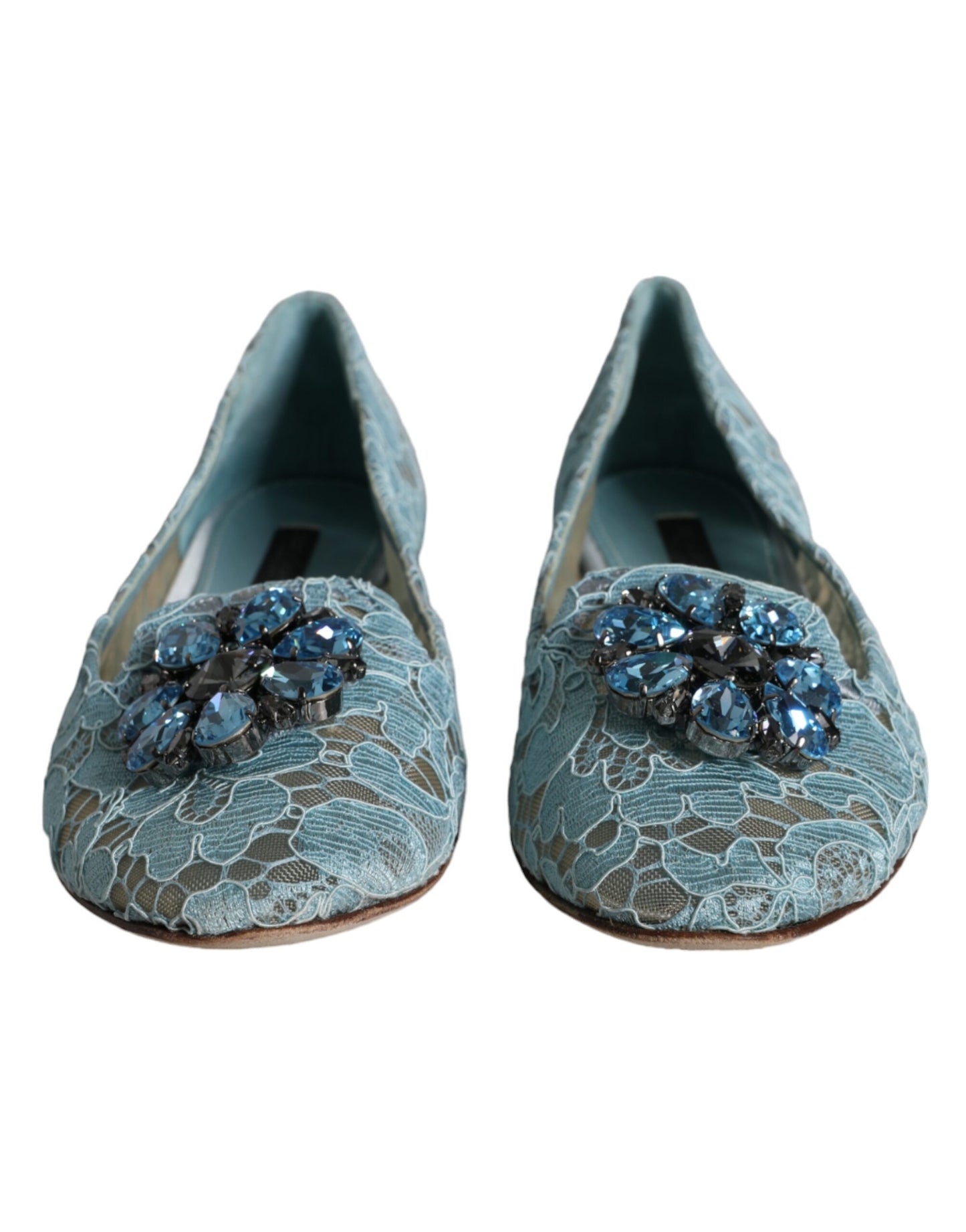 Dolce &amp; Gabbana Blue Lace Crystal Ballet Flats Loafers Kengät