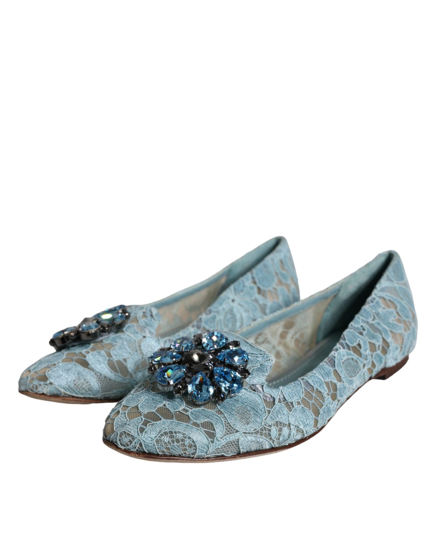 Dolce &amp; Gabbana Blue Lace Crystal Ballet Flats Loafers Kengät