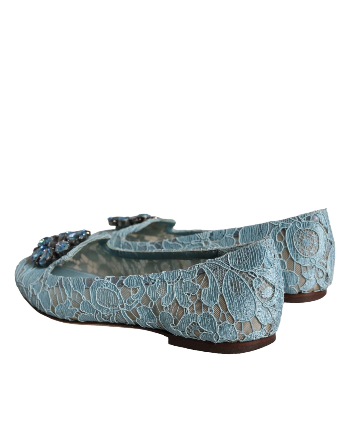 Dolce &amp; Gabbana Blue Lace Crystal Ballet Flats Loafers Kengät