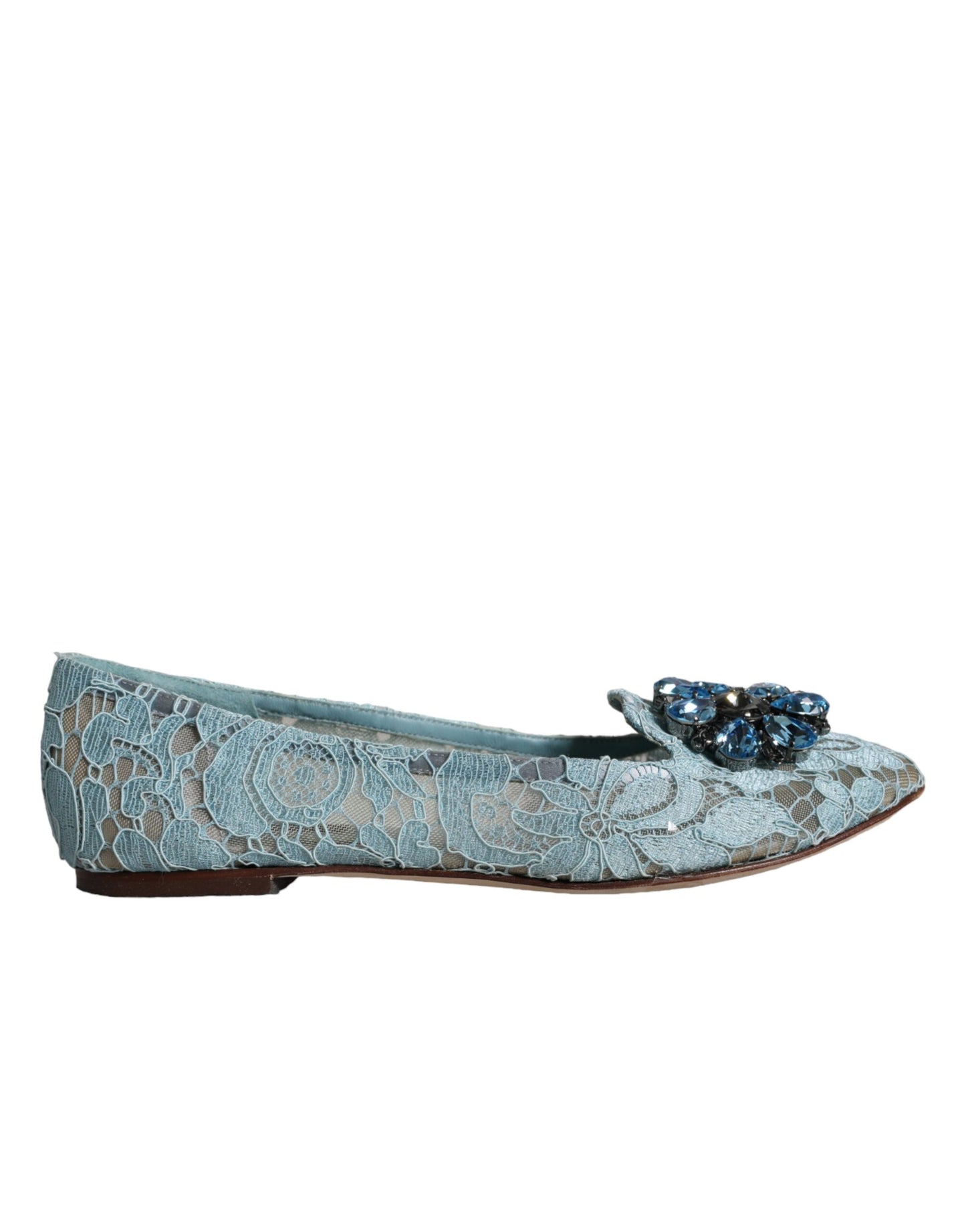 Dolce &amp; Gabbana Blue Lace Crystal Ballet Flats Loafers Kengät